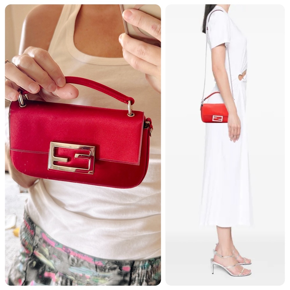 SOLD‼️Fendi mini baguette red satin crossbody bag phone pouch - Picture 11 of 11